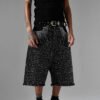 Custom Rhinestone Raw-Hem Denim Shorts - Style 20BD28 Black denim shorts covered in rhinestones with a raw hem