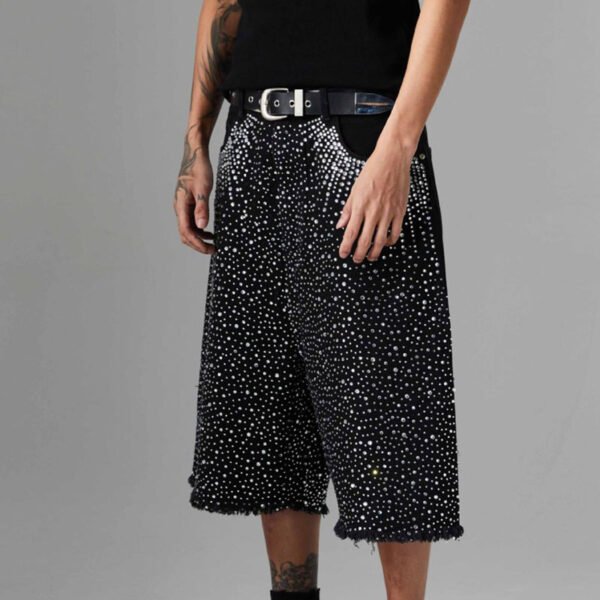 Custom Rhinestone Raw-Hem Denim Shorts - Style 20BD28 - product detail view 4 Custom Rhinestone Raw-Hem Denim Shorts - Style 20BD28 - product detail view 4