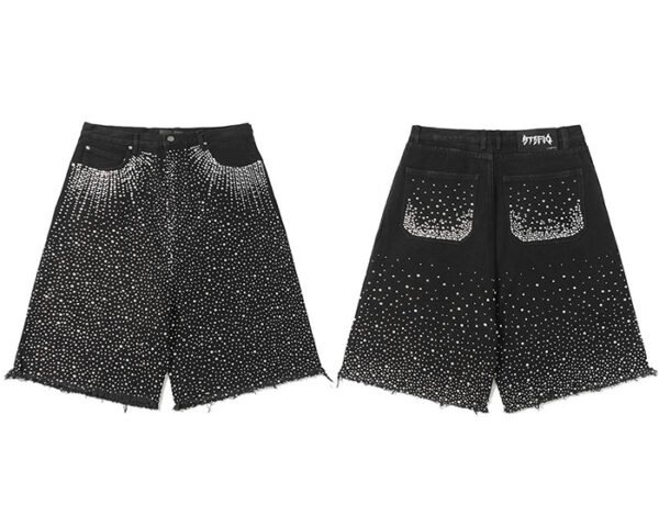 Custom Rhinestone Raw-Hem Denim Shorts - Style 20BD28 - product detail view 6 Custom Rhinestone Raw-Hem Denim Shorts - Style 20BD28 - product detail view 6