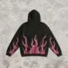 Custom Washed Rhinestone Flame Pullover Hoodie - Style 00C22C Black washed hoodie with pink rhinestone flame graphics