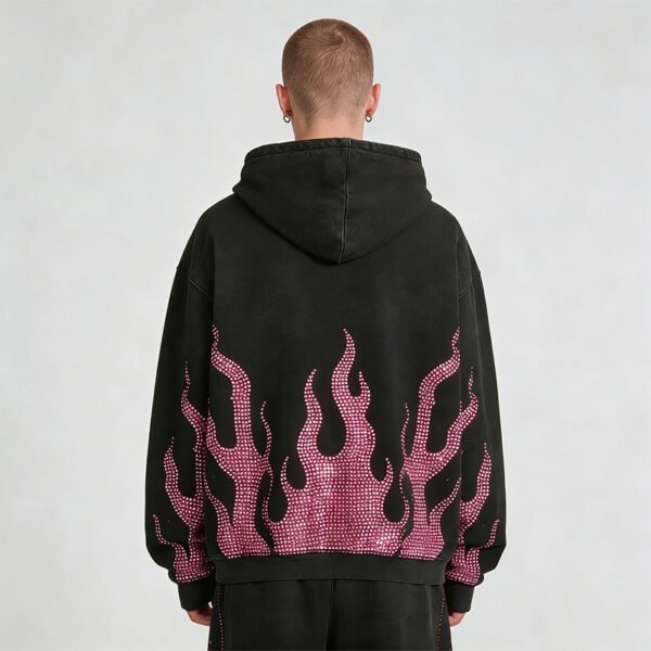 Custom Washed Rhinestone Flame Pullover Hoodie - Style 00C22C - product detail view 9 Custom Washed Rhinestone Flame Pullover Hoodie - Style 00C22C - product detail view 9