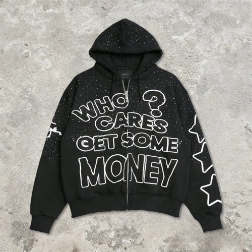 Custom Graphic Rhinestone Zip Hoodie - VW-E7F7 - Style E7F7E2
