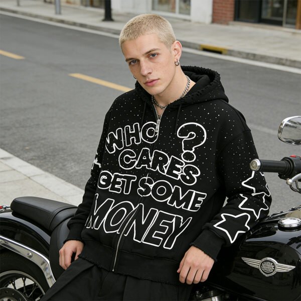 Custom Graphic Rhinestone Zip Hoodie - VW-E7F7 - Style E7F7E2 - product detail view 9 Custom Graphic Rhinestone Zip Hoodie - VW-E7F7 - Style E7F7E2 - product detail view 9