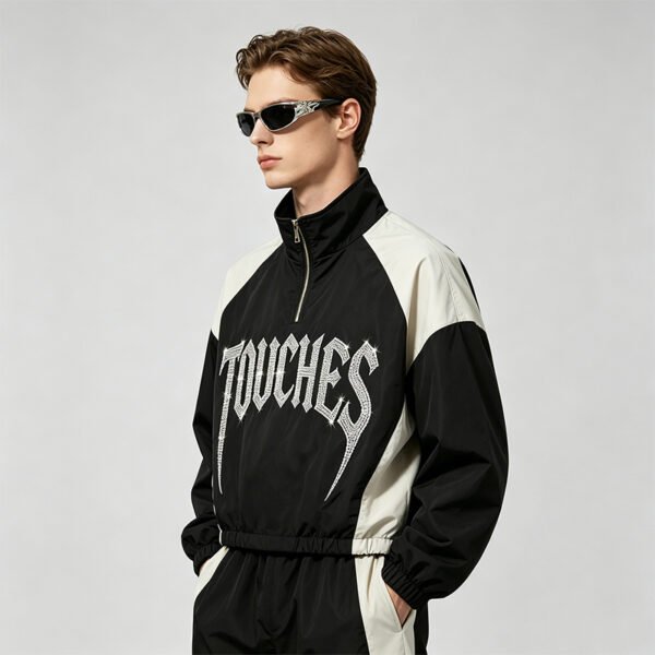 Custom Rhinestone Color-Block Half-Zip Crop Jacket - Style E8D156 - product detail view 2