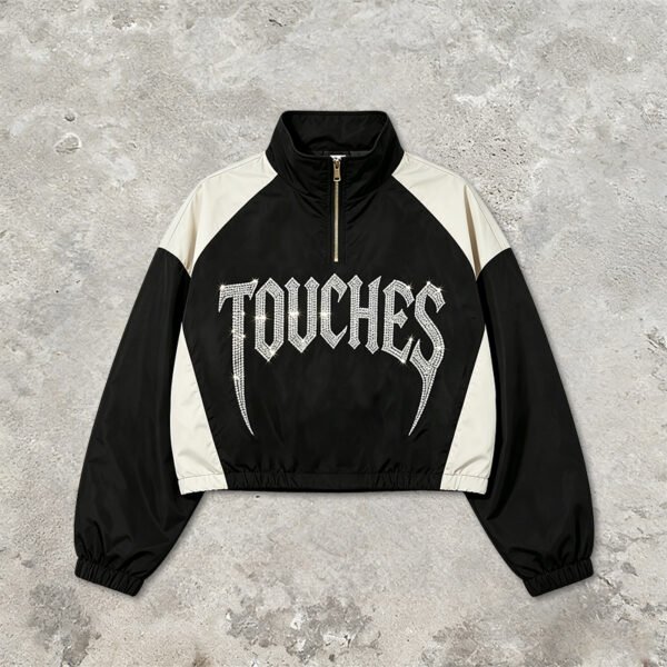 Custom Rhinestone Color-Block Half-Zip Crop Jacket - Style E8D156 - product detail view 10