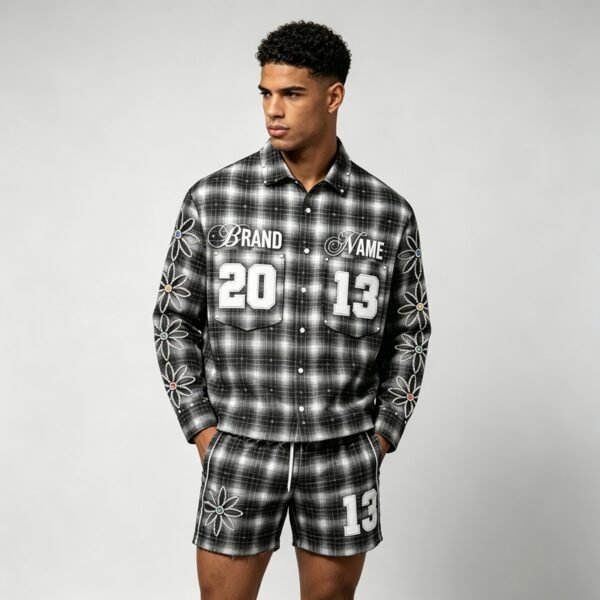 Custom Rhinestone Plaid Button-Up Overshirt - Style 85722D - product detail view 4