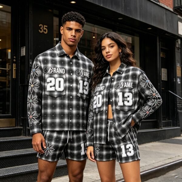 Custom Rhinestone Plaid Button-Up Overshirt - Style 85722D - product detail view 5
