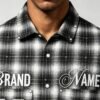 Custom Rhinestone Plaid Button-Up Overshirt - Style 85722D - product detail view 6