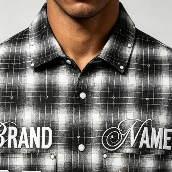 Custom Rhinestone Plaid Button-Up Overshirt - Style 85722D - product detail view 6