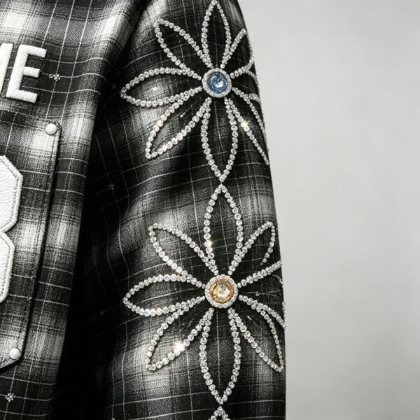 Custom Rhinestone Plaid Button-Up Overshirt - Style 85722D - product detail view 7