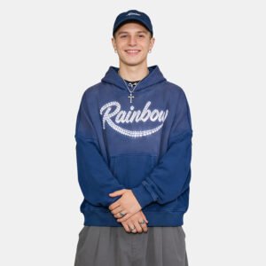 Custom Washed Navy Rhinestone Pullover Hoodie - Style EB9D8D