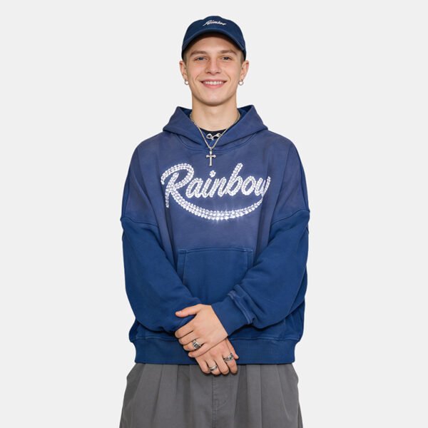 Custom Washed Navy Rhinestone Pullover Hoodie - Style EB9D8D Custom Washed Navy Rhinestone Pullover Hoodie - Style EB9D8D