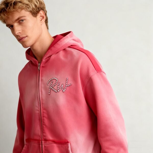 Custom Washed Rhinestone Zip Hoodie | - Style FC78E8 - product detail view 2