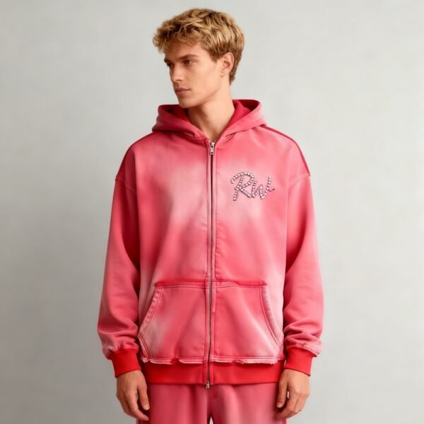 Custom Washed Rhinestone Zip Hoodie | - Style FC78E8 - product detail view 5