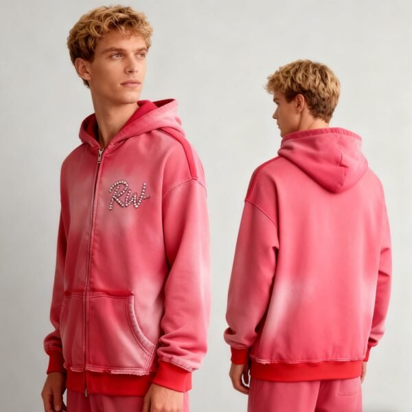 Custom Washed Rhinestone Zip Hoodie | - Style FC78E8 - product detail view 6