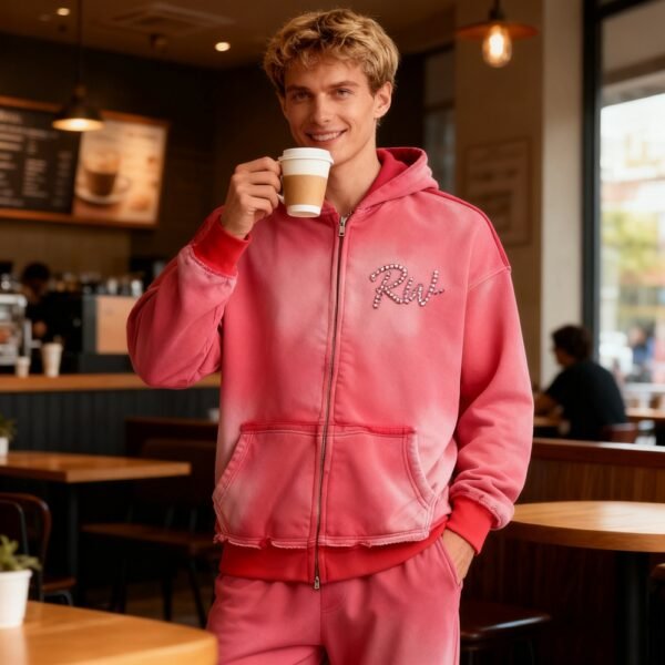 Custom Washed Rhinestone Zip Hoodie | - Style FC78E8 - product detail view 10