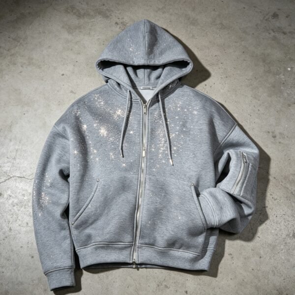 Custom Rhinestone Washed Zip Hoodie - Style 98F765 - product detail view 2 Custom Rhinestone Washed Zip Hoodie - Style 98F765 - product detail view 2
