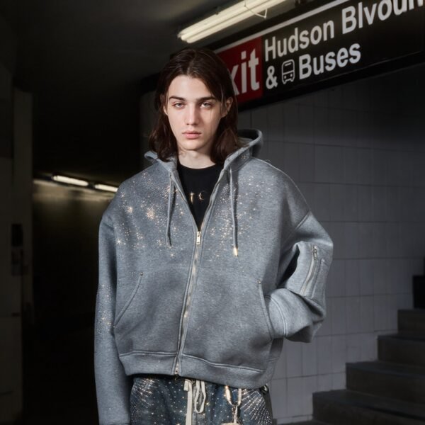 Custom Rhinestone Washed Zip Hoodie - Style 98F765 - product detail view 7 Custom Rhinestone Washed Zip Hoodie - Style 98F765 - product detail view 7