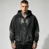 Custom Washed Rhinestone Web Zip Hoodie - Style C7C3C5 - product detail view 2 Custom Washed Rhinestone Web Zip Hoodie - Style C7C3C5 - product detail view 2