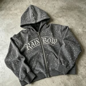 Custom Vintage Wash Rhinestone Zip Hoodie - Style 2A427C
