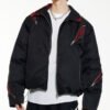 Custom Patchwork Zip-Front Rib-Neck Coat - Style 066516 Man wearing a black patchwork zip-front rib-neck coat