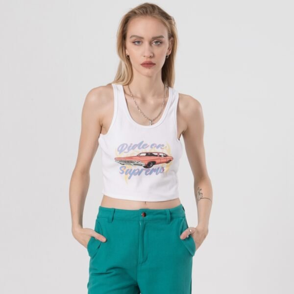 Custom Ribbed Mock-Neck Crop Tank Top - Style DC679C - product detail view 2 Custom Ribbed Mock-Neck Crop Tank Top - Style DC679C - product detail view 2