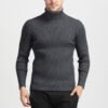 Custom Ribbed Turtleneck Knit Pullover - Style FFA755 Men's dark gray ribbed knit turtleneck pullover sweater
