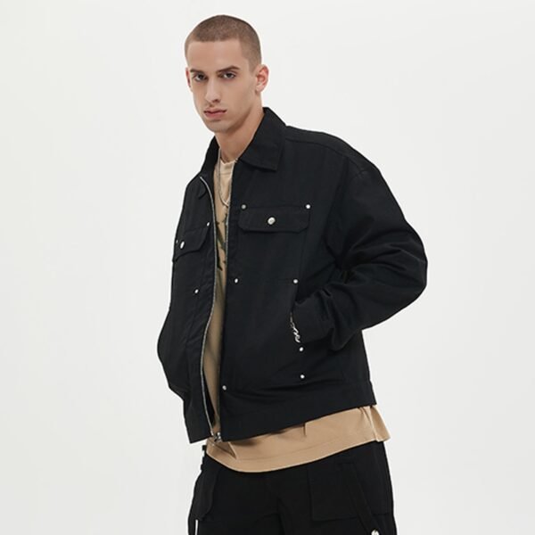 Custom Rivet Detail Twill Streetwear Jacket - Style BEFFD1 - product detail view 6 Custom Rivet Detail Twill Streetwear Jacket - Style BEFFD1 - product detail view 6