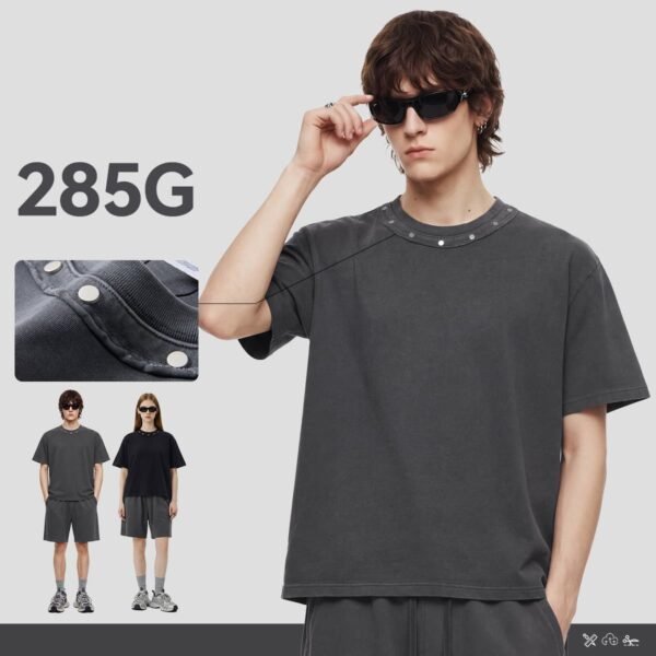 Custom Rivet Neck Boxy Washed T-Shirt VW-26005 - Style EB4D6A