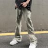 Washed gray denim jeans with side zip utility details