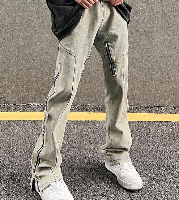 Custom Vintage-Wash Side-Zip Denim Jeans | A4EE - Style A4EE2F - product detail view 2