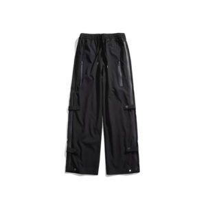 Black utility jogger pants with side zippers and cargo pockets