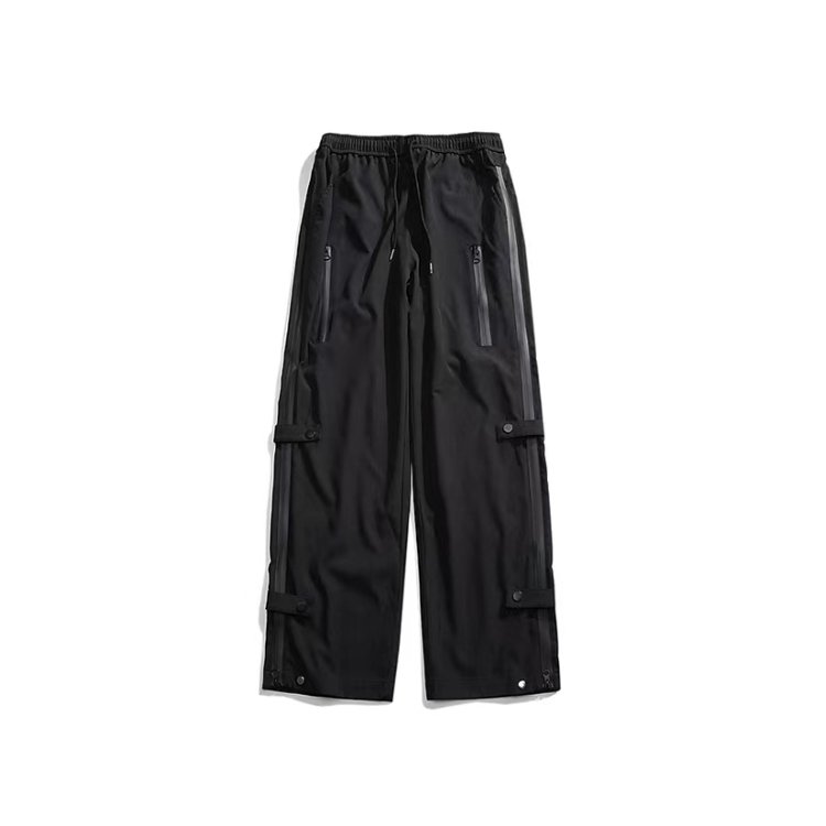 Black utility jogger pants with side zippers and cargo pockets