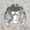 Custom Silver Foil Silicone Mock Neck T-Shirt - Style 2D5309