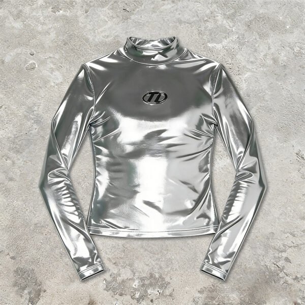 Custom Silver Foil Silicone Mock Neck T-Shirt - Style 2D5309 Custom Silver Foil Silicone Mock Neck T-Shirt - Style 2D5309