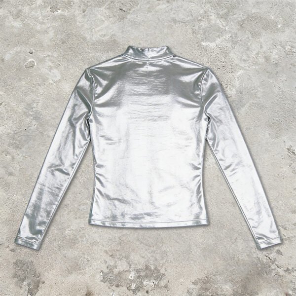 Custom Silver Foil Silicone Mock Neck T-Shirt - Style 2D5309 - product detail view 2 Custom Silver Foil Silicone Mock Neck T-Shirt - Style 2D5309 - product detail view 2