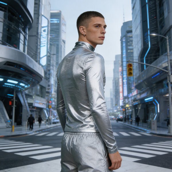 Custom Silver Foil Silicone Mock Neck T-Shirt - Style 2D5309 - product detail view 3 Custom Silver Foil Silicone Mock Neck T-Shirt - Style 2D5309 - product detail view 3