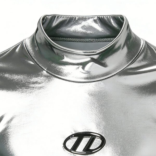 Custom Silver Foil Silicone Mock Neck T-Shirt - Style 2D5309 - product detail view 5 Custom Silver Foil Silicone Mock Neck T-Shirt - Style 2D5309 - product detail view 5