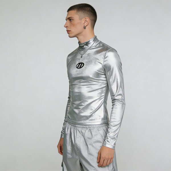 Custom Silver Foil Silicone Mock Neck T-Shirt - Style 2D5309 - product detail view 10 Custom Silver Foil Silicone Mock Neck T-Shirt - Style 2D5309 - product detail view 10