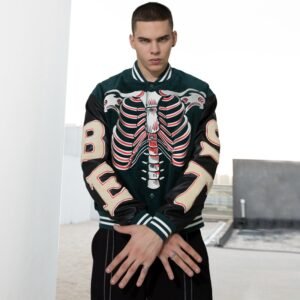 Custom Skeleton Embroidered Varsity Jacket - Style 1A11C7