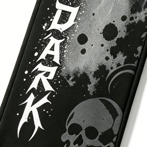 Custom Washed Skull Graphic Ripped Cropped Pants - Style AB9908 - product detail view 2 Custom Washed Skull Graphic Ripped Cropped Pants - Style AB9908 - product detail view 2