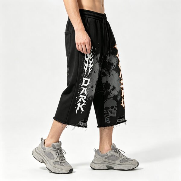 Custom Washed Skull Graphic Ripped Cropped Pants - Style AB9908 - product detail view 4 Custom Washed Skull Graphic Ripped Cropped Pants - Style AB9908 - product detail view 4