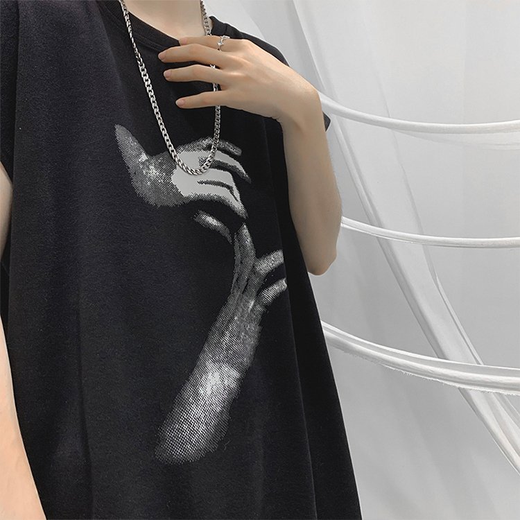 Men's black sleeveless tank top with abstract graphic print
