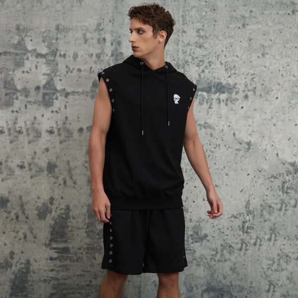 Custom Sleeveless Hooded Sweatshirt and Shorts Set - Style 914898 - product detail view 12