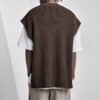 Brown ribbed stand collar sleeveless knit vest