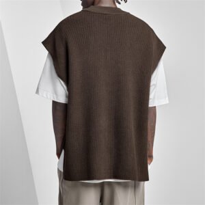 Brown ribbed stand collar sleeveless knit vest