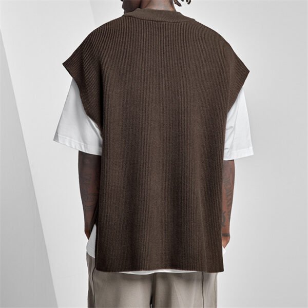 Brown ribbed stand collar sleeveless knit vest