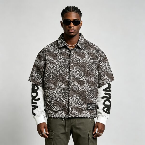 Custom Animal Print Snap Front Overshirt - Style 1C407E - product detail view 2 Custom Animal Print Snap Front Overshirt - Style 1C407E - product detail view 2