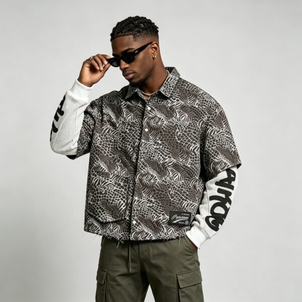 Custom Animal Print Snap Front Overshirt - Style 1C407E - product detail view 3 Custom Animal Print Snap Front Overshirt - Style 1C407E - product detail view 3
