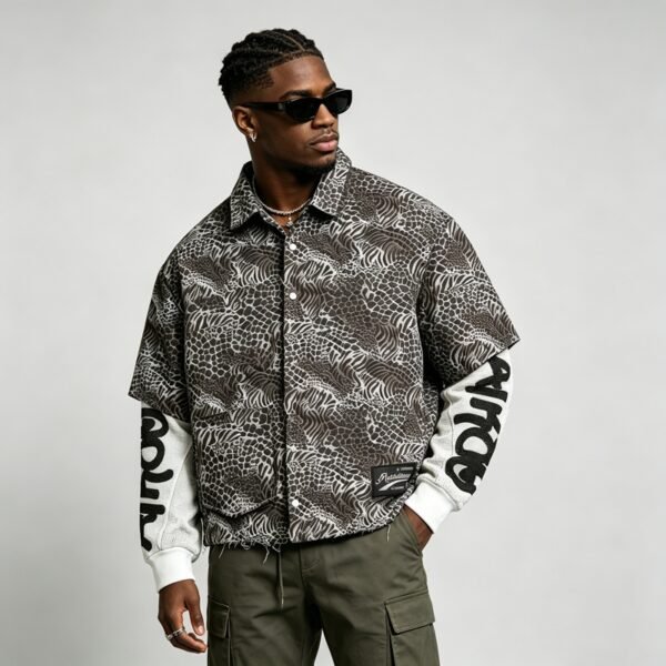 Custom Animal Print Snap Front Overshirt - Style 1C407E - product detail view 4 Custom Animal Print Snap Front Overshirt - Style 1C407E - product detail view 4